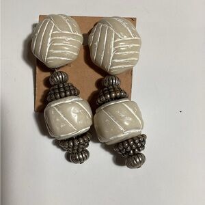 Elegant Cream and Silver Beaded Earrings